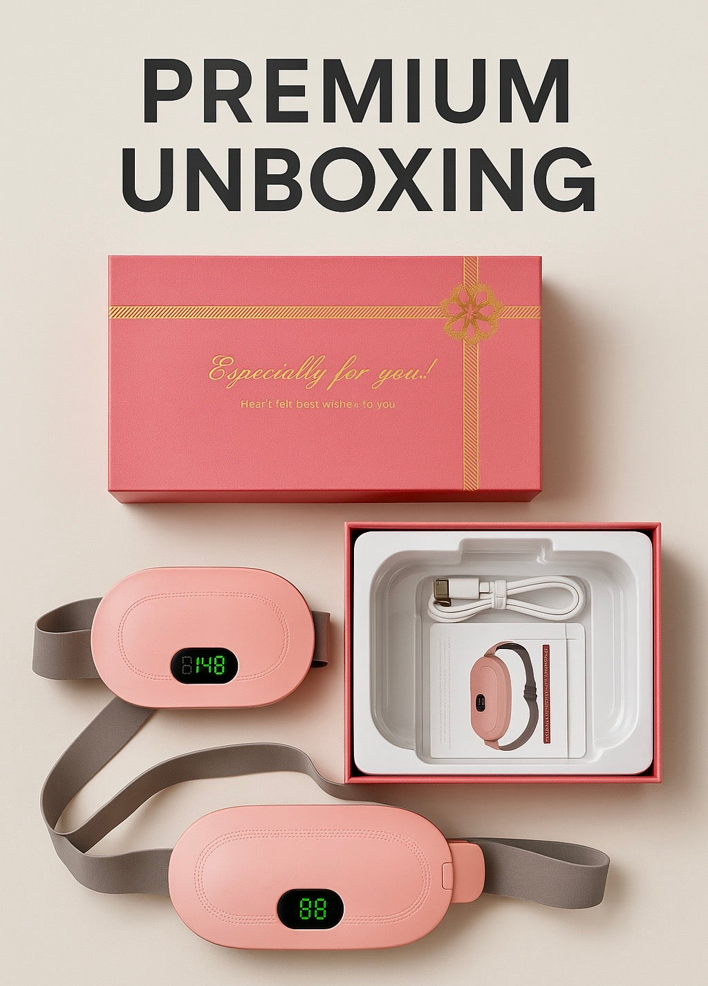 Period Cramp Relief Heating & Vibration Massage Belt | Fast Pain Relief | Rechargeable | Premium Gift Box